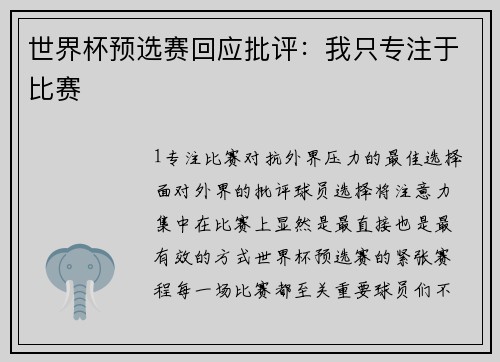 世界杯预选赛回应批评：我只专注于比赛